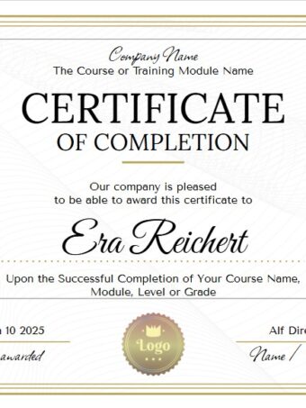 Professional Certificate of Completion Template for Achievements