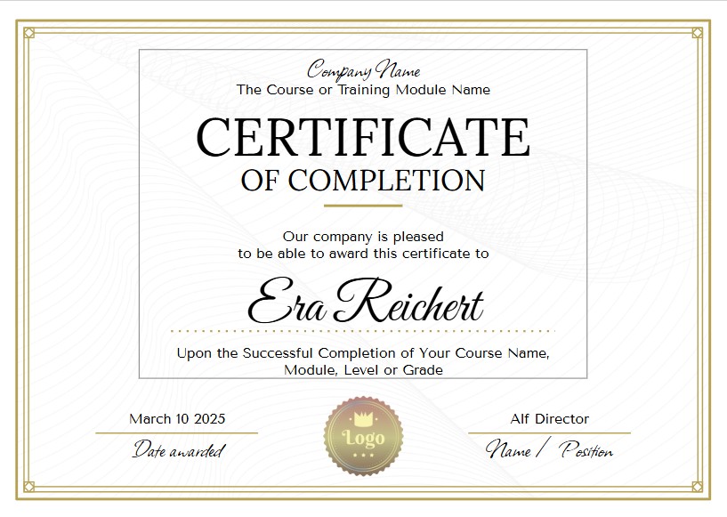 Professional Certificate of Completion Template for Achievements