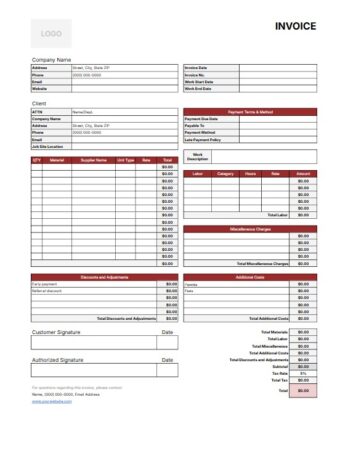 Contractor Time and Materials Invoice Template for Easy Billing