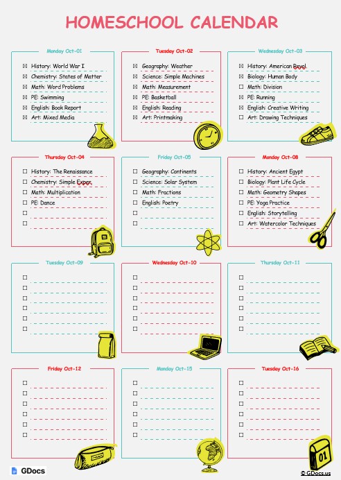 Printable Daily Homeschool Timetable Template for Easy Scheduling