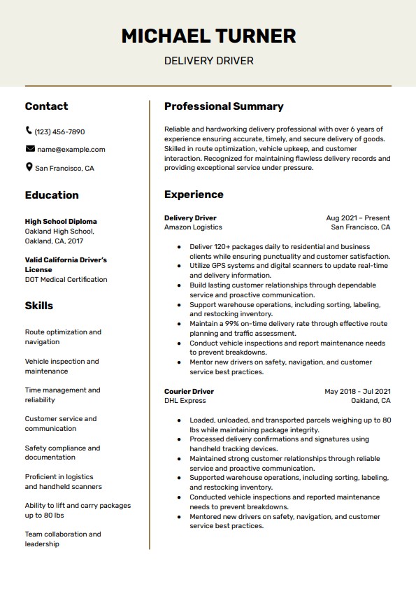Professional Delivery Driver Resume Template for Success