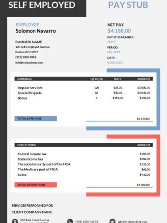 Self Employed Pay Stub Template for Freelancers & Contractors