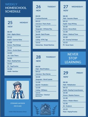 Efficient Weekly Homeschool Schedule Template for Planning