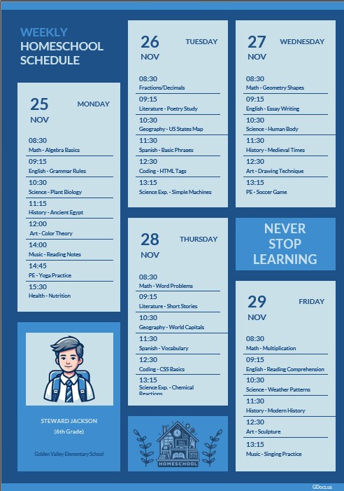 Efficient Weekly Homeschool Schedule Template for Planning