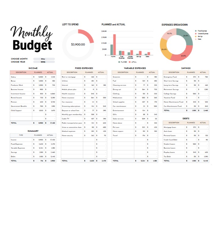 Personal Monthly Budget Template for Effective Money Management